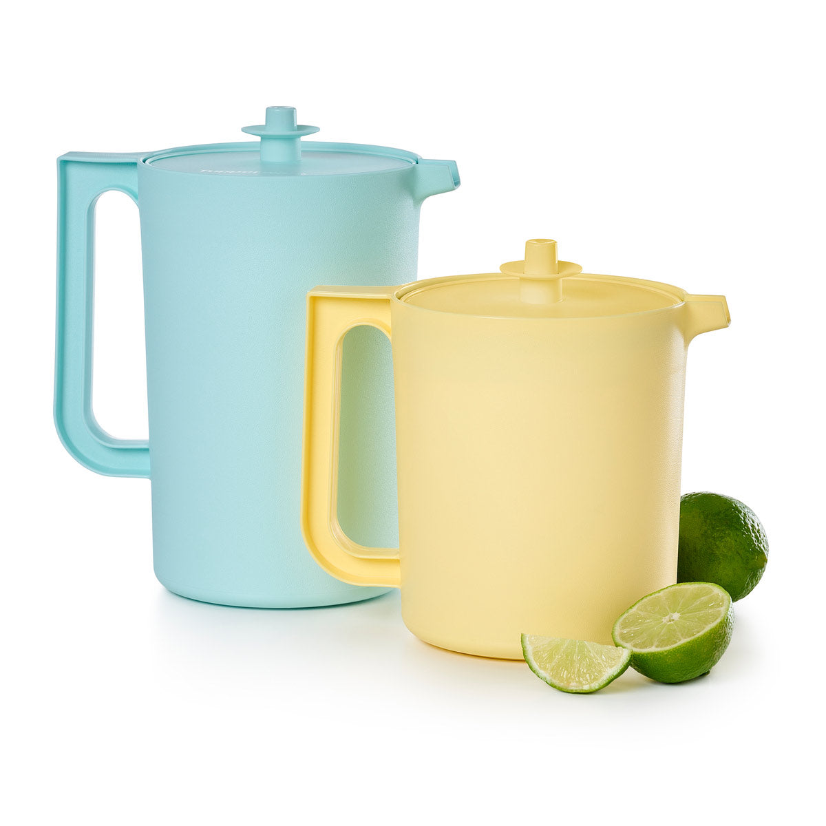 Classic Sheer® Pitcher Set with Push-Button Lid – 2 Sizes, Blue & Yellow
