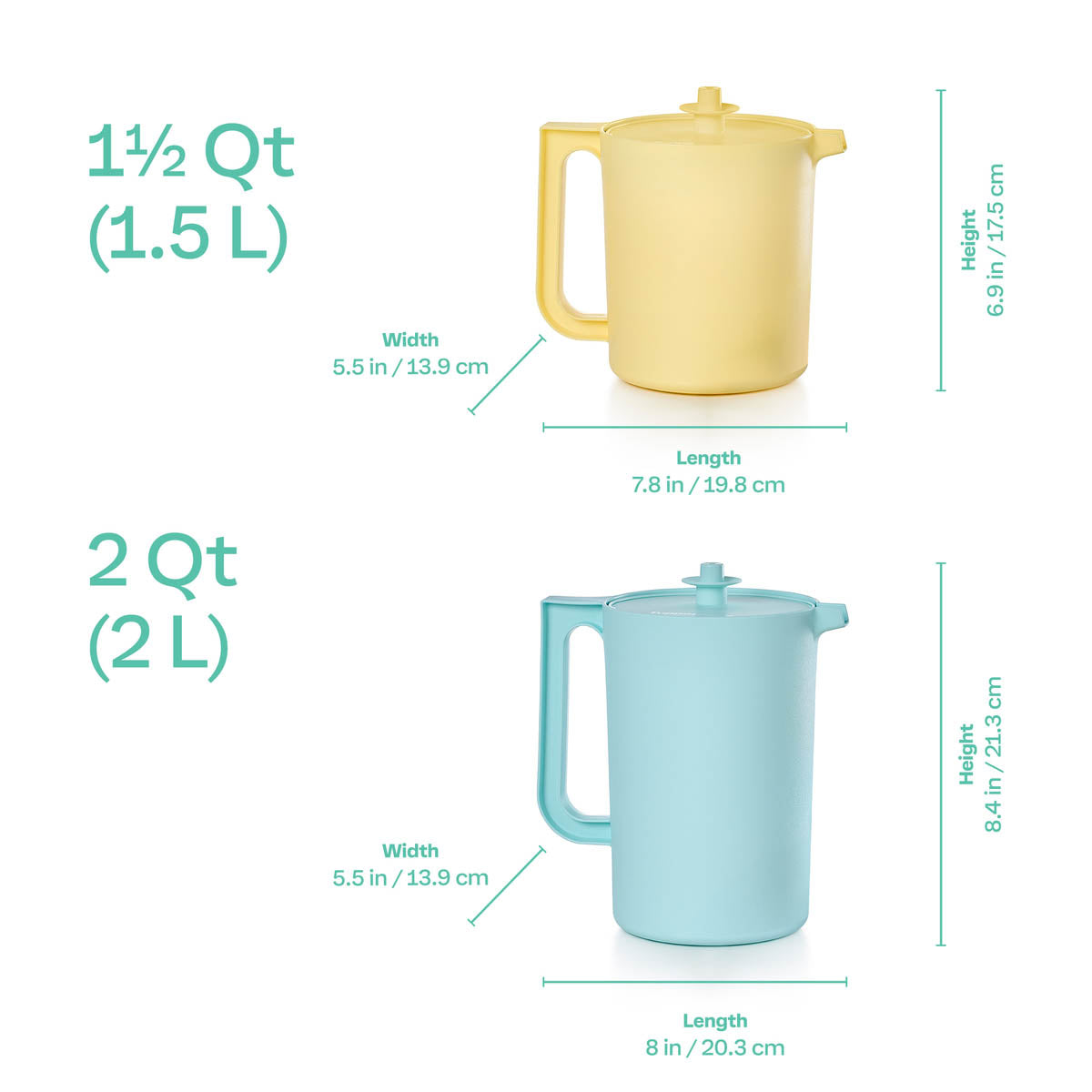 Classic Sheer® Pitcher Set with Push-Button Lid – 2 Sizes, Blue & Yellow