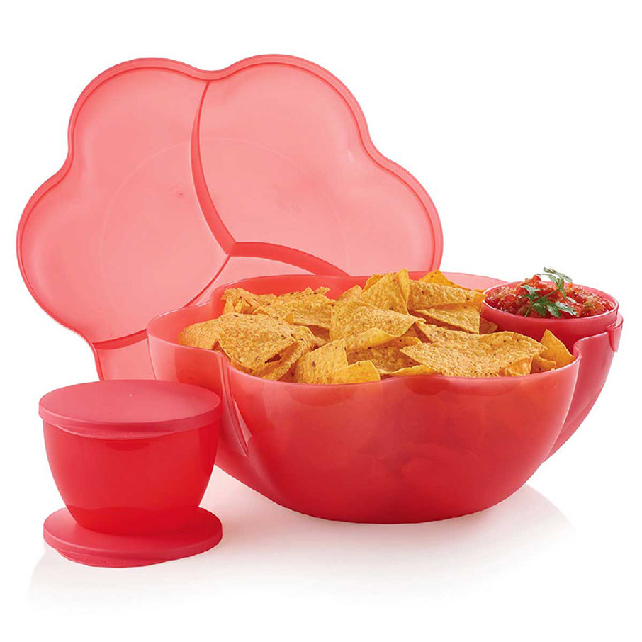 Party Chip and Dip Bowl Set with Divided Lid & Microwaveable Containers