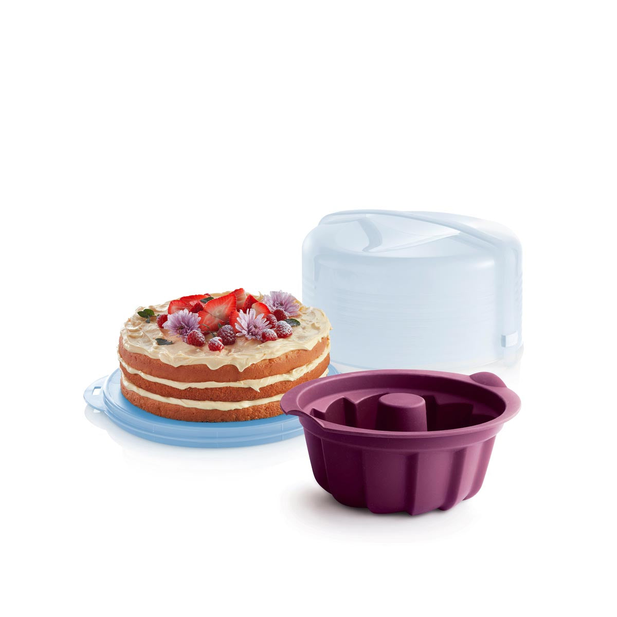 Non-Stick Silicone Bundt Pan with Round Cake Carrier - Purple & Blue