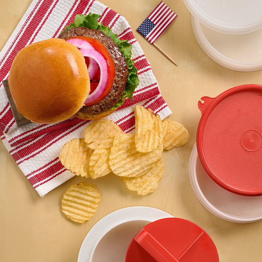 Hamburger Press with Stackable Keepers for Freezer Storage